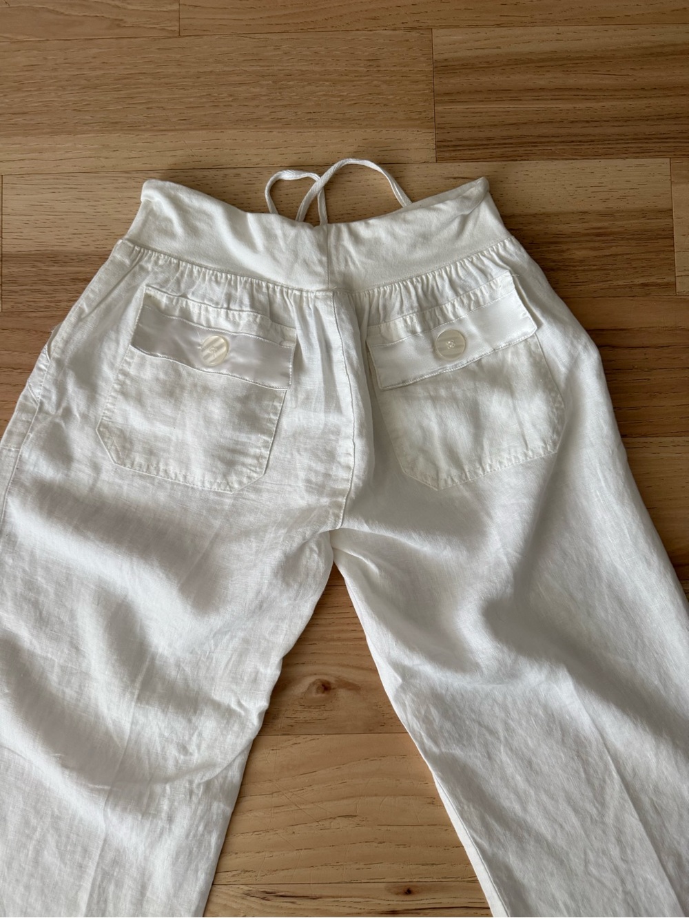 Elan White Drawstring Linen Pants Straight Leg Size Large - Picture 7 of 12